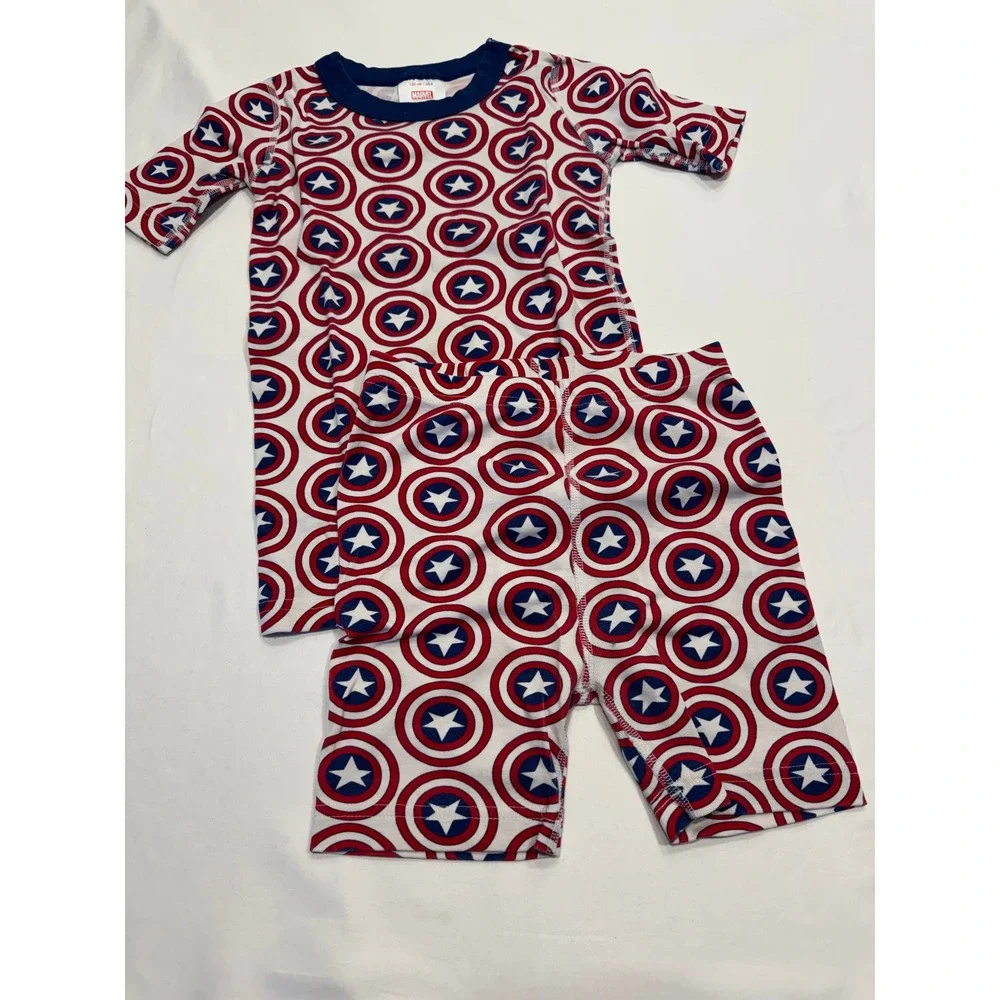 Hanna Andersson Marvel Captain America Shield Pajamas Set Size 8 Blue Red EUC